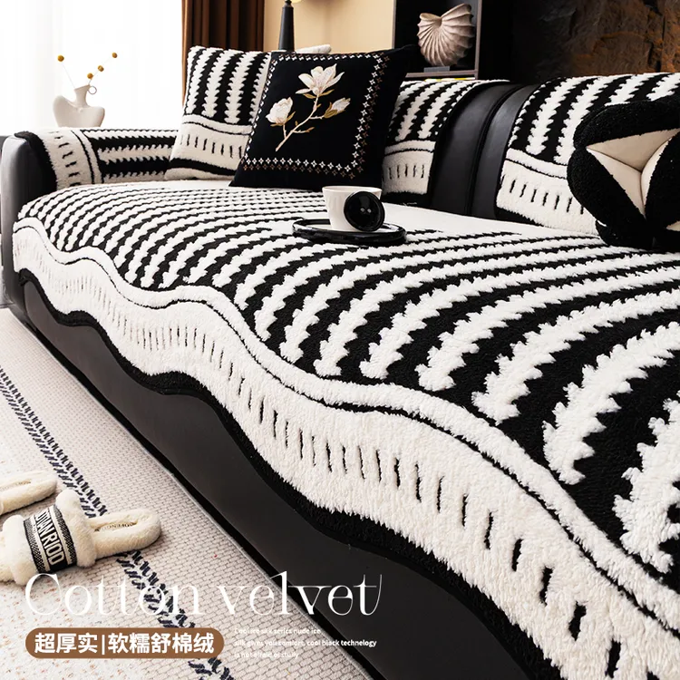 舒棉绒异形冬季沙发垫防滑防猫抓一片式直排沙发坐垫高级感盖布