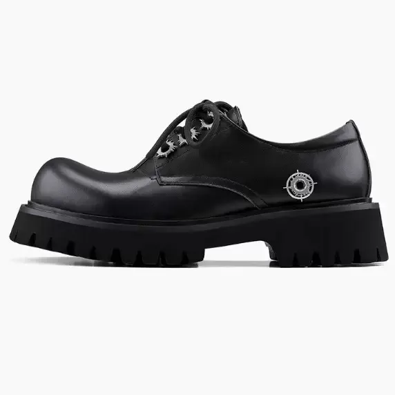 2025秋季新款小众厚底增高德比鞋男翘头设计大头皮鞋复古厚底