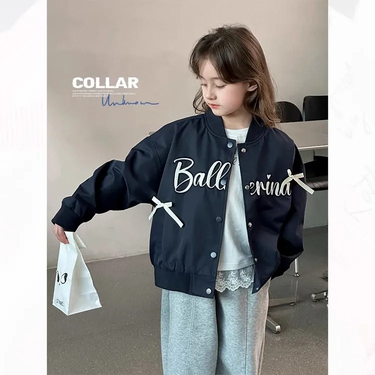 【现货】女童外套2025春季新款蝴蝶结棒球服中大童韩系洋气儿童夹克