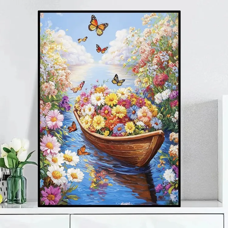 花船 蒙娜丽莎十字绣棉线50色65×85大格满绣无勾边