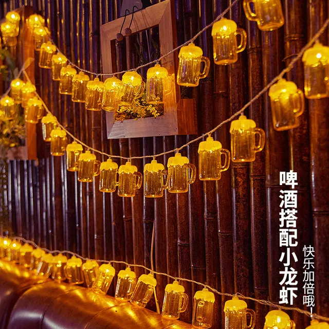网红啤酒杯灯串灯摆摊餐馆烧烤夜市气氛场景布置装饰彩灯led发光