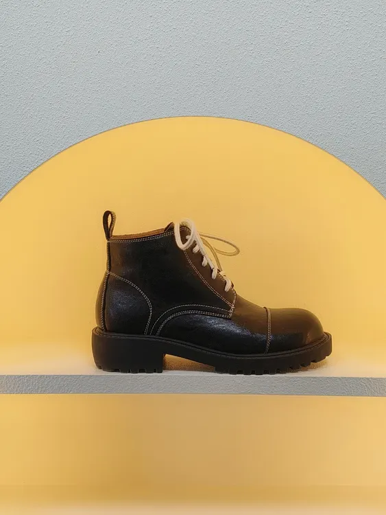 2025新款系带拼色圆头时尚英伦风复古休闲百搭女皮鞋