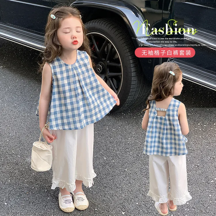 女童休闲格子套装2025新款儿童夏装韩版洋气女宝宝夏季时髦两件套