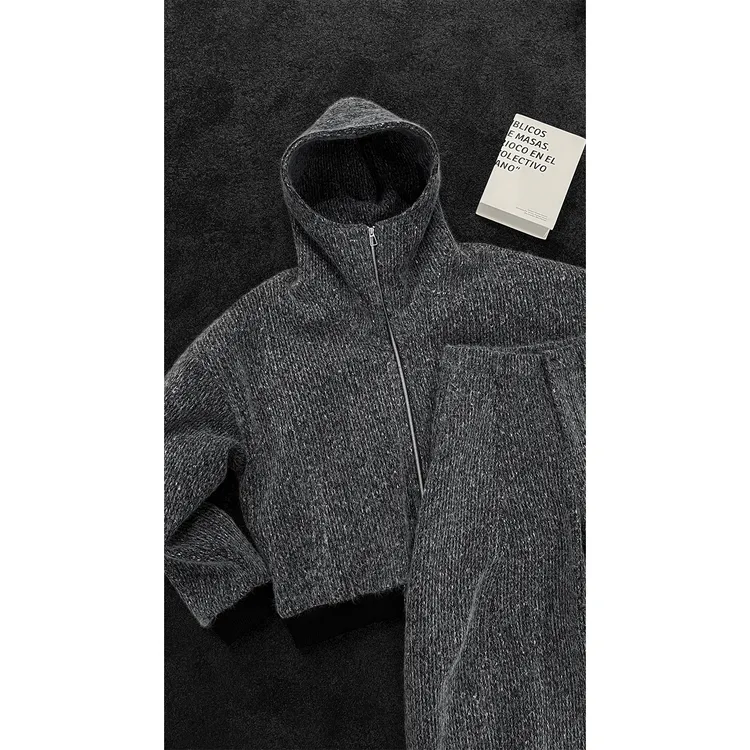 龙叨叨秋冬新品小众设计感慵懒风连帽卫衣套装男宽松休闲外套长裤