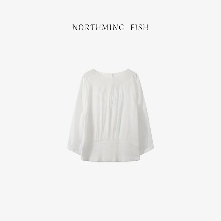 NorthMing fish「简雅序曲」简约素雅重工蕾丝拼接的清新上衣