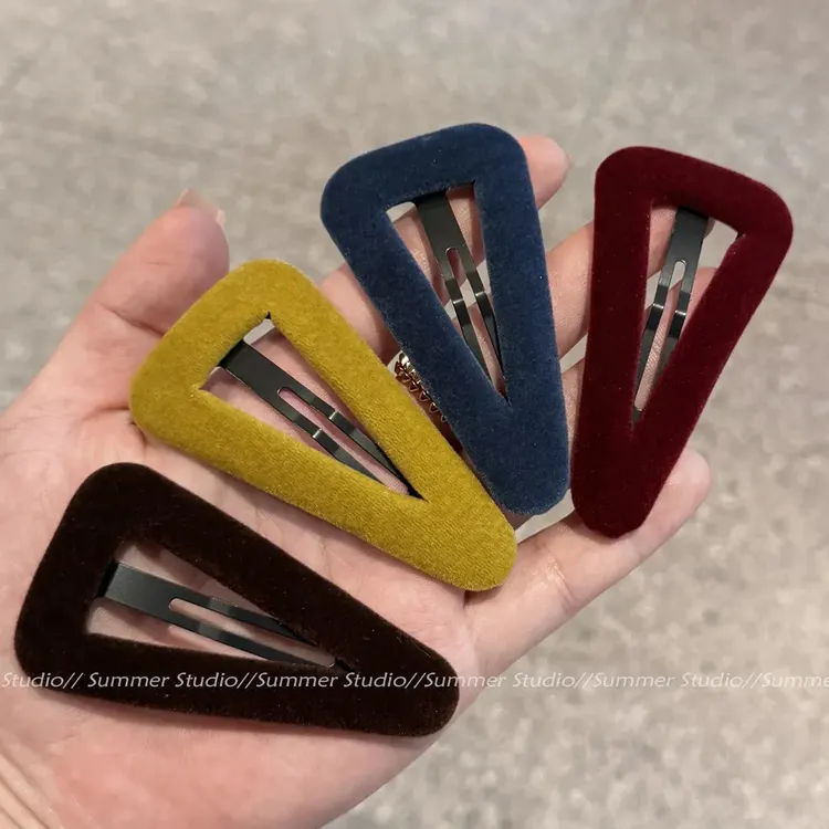 彩色丝绒掰掰夹三角夹少女刘海边夹ins小众刘海夹子前额