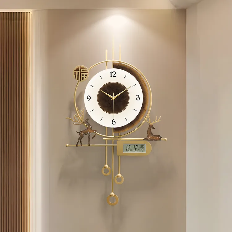 现代简约客厅墙上装饰画带钟表客厅挂画时钟高级感轻奢万年历挂钟