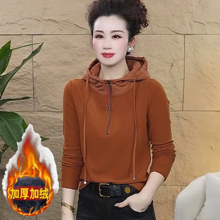 【歌莱图】2025秋冬新款时尚双面绒连帽外套休闲长袖上衣#25837