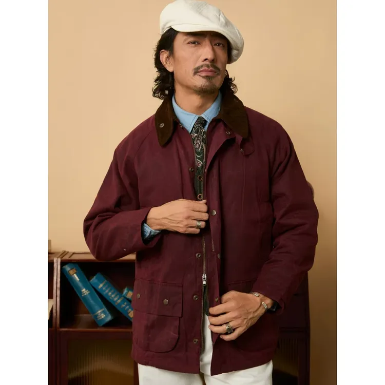 SOARIN复古美式工装油蜡布夹克男 重磅防风宽松猎装式机车服外套