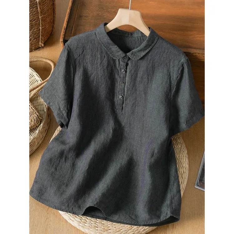 300斤特大码复古休闲半纽扣宽松短袖T恤夏季男女纯色高级感POLO衫