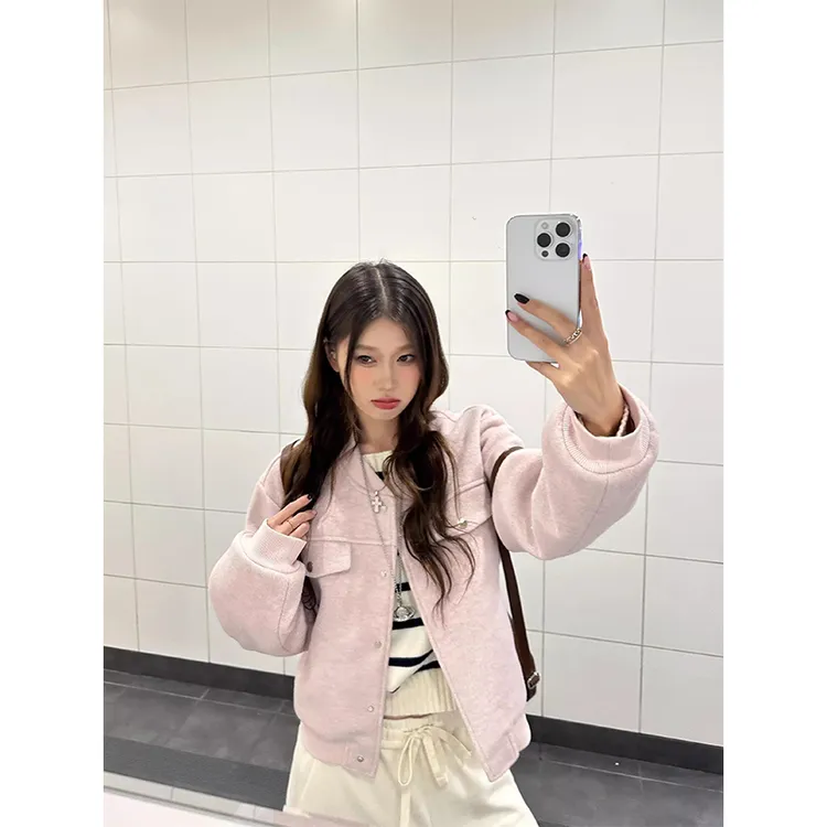 粉色短款小香风短外套女春季秋新款韩系高级感通勤减龄棒球服上衣