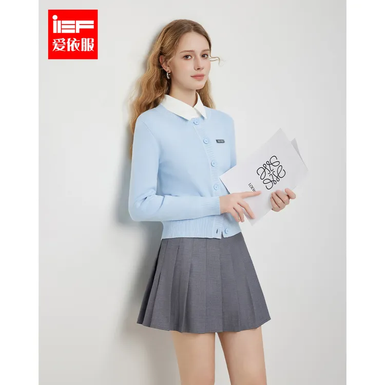 IEF/爱依服2025春季春游新款韩版简约纯欲风短款毛织外套欧若风