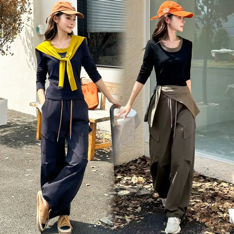 洋气套装女2025秋季新款修身显瘦长袖撞色老钱风松弛感女装贵气