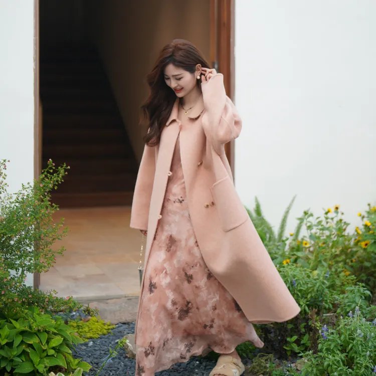 伊迪卡双面羊毛大衣韩系娃娃领百搭气质显瘦秋冬设计感外套 412