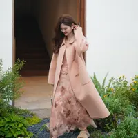 伊迪卡双面羊毛大衣韩系娃娃领百搭气质显瘦秋冬设计感外套 412