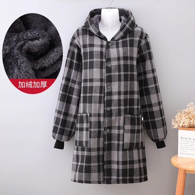 系扣加绒保暖外套工作服上班干活秋冬围裙正穿罩衣长袖加肥女餐饮