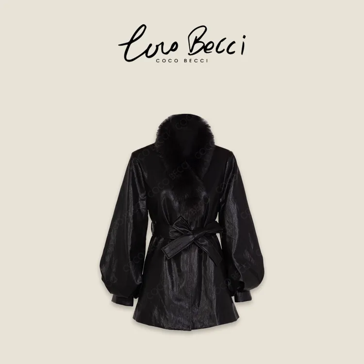 COCO BECCI【夜与法兰西】90白鸭毛领毛球围脖羽绒外套CFLJD200308