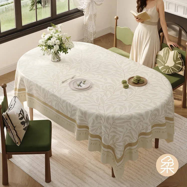 本知【雪脂柔】叶影婆娑餐桌布防水防油免洗防烫质感柔软网红高级感商品图
