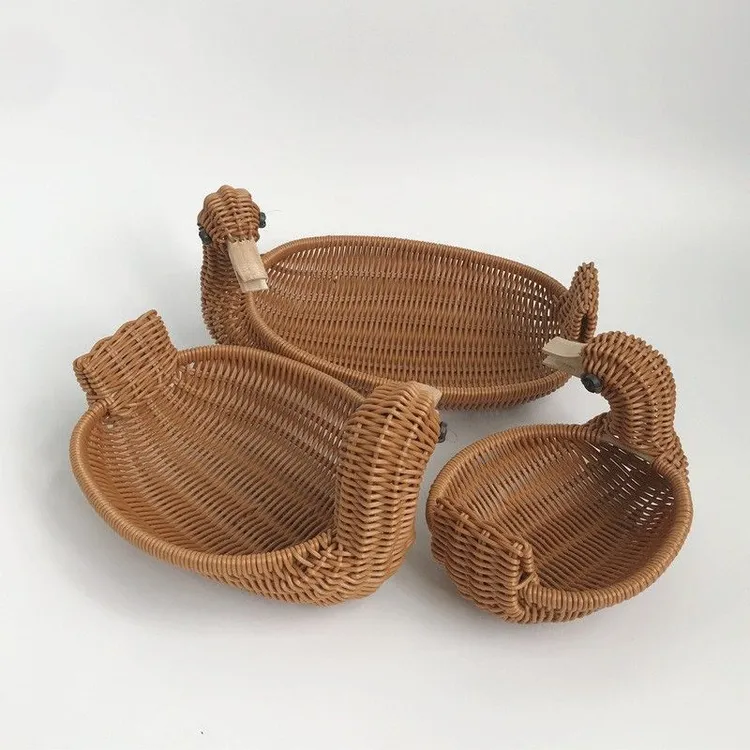 创意藤编酒店饭店ktv家用鸭子形篮小菜筐水果盘手撕鸡手撕鸭篮