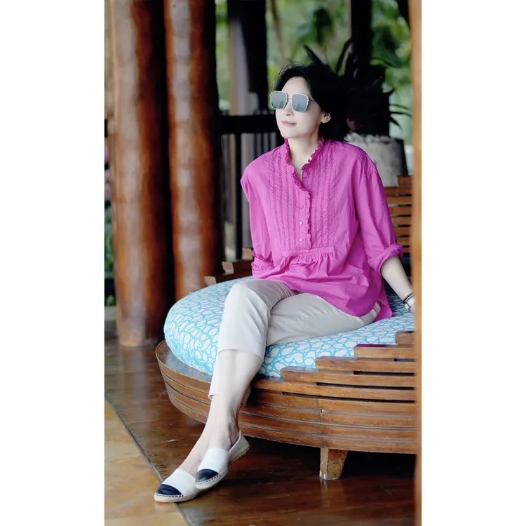 我是摩羯 桃之夭夭 60支100精梳棉镂空花边织带木耳边夏衬衫