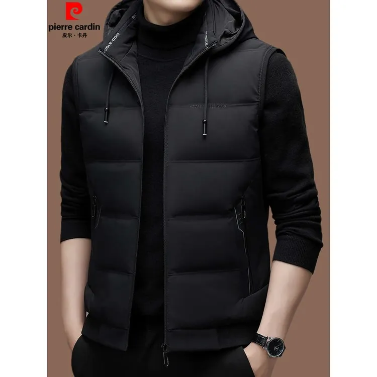 皮尔卡丹马甲背心羽绒服男2025新款秋冬季白鸭绒坎肩外穿连帽立领