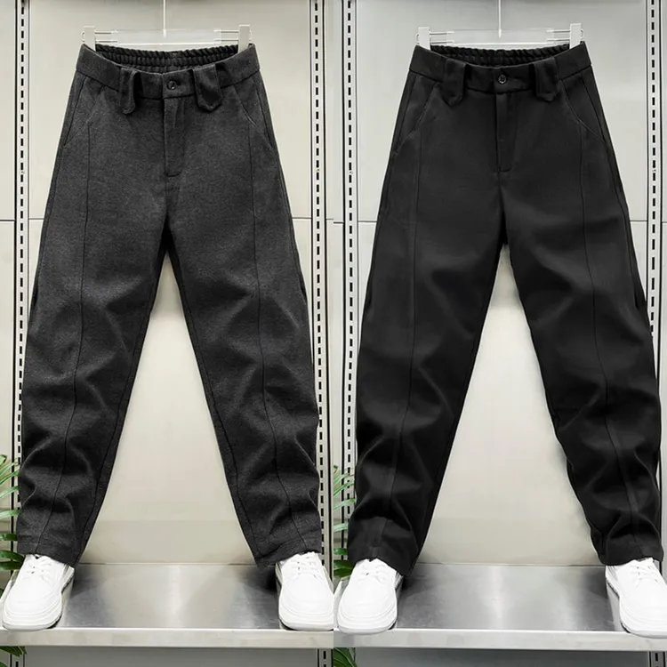 高端秋冬加厚弯刀裤男宽松2025新款毛呢裤休闲裤子男士直筒长裤