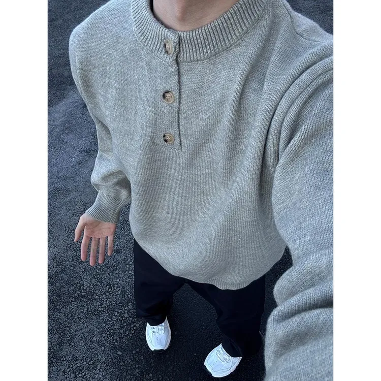 left7亨利领毛衣男款冬季加绒美式慵懒风cleanfit内搭打底针织衫