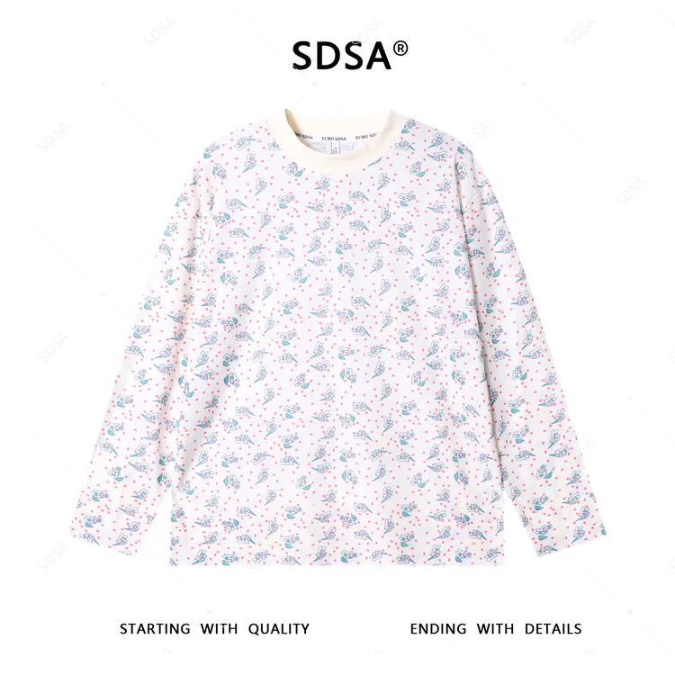 SDSA男士2025新款轻奢痞帅男装满印爱心兔子设计圆领长袖T恤舒适