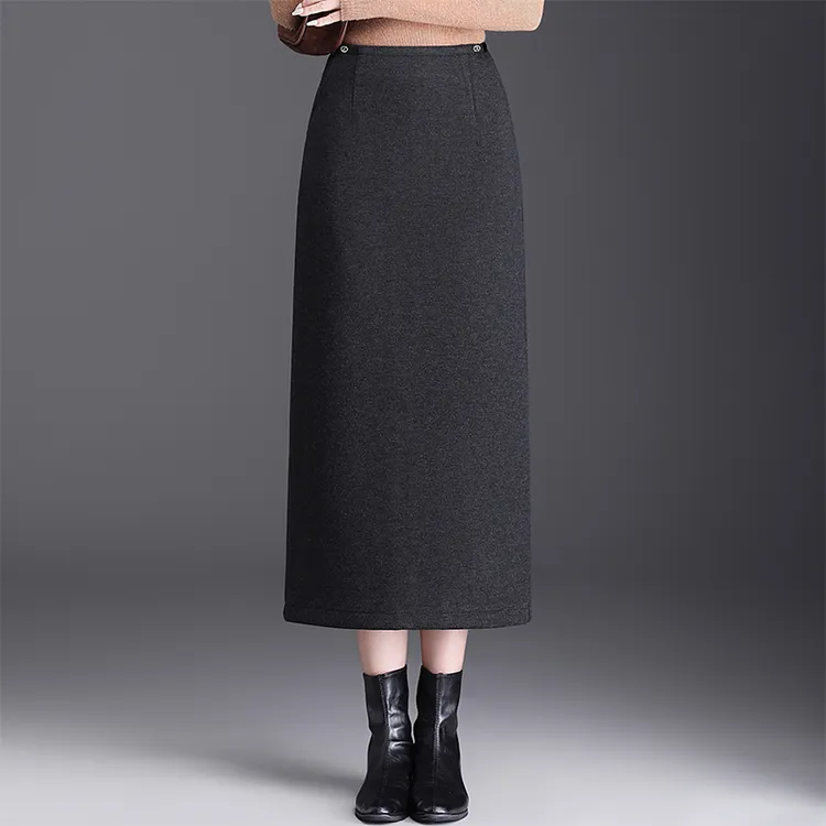 显瘦羊毛呢直筒半身裙女秋冬2025新款高腰通勤中长开叉包臀一步裙