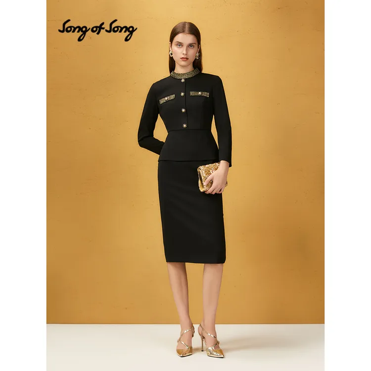 Song of Song歌中歌2025黑金撞色假两件连衣裙5C65305460
