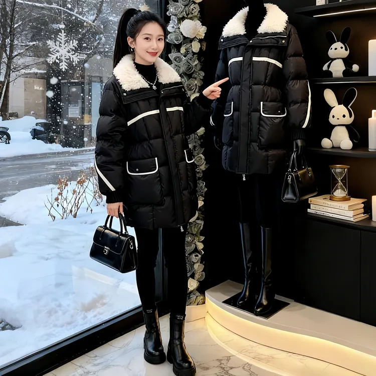 韩版时尚毛领棉服女2025年冬季新款洋气轻奢减龄加厚保暖棉衣外套