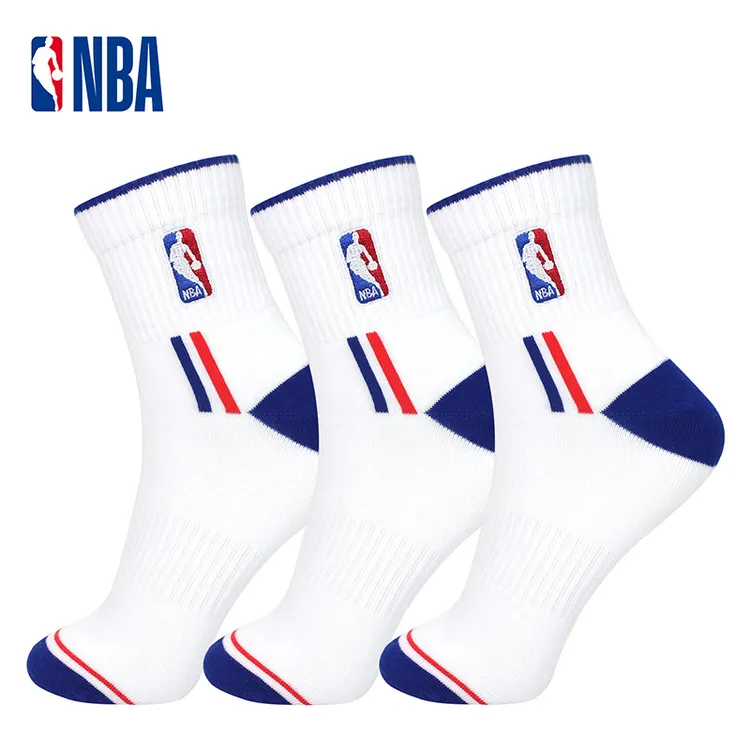 NBA男士秋冬跑步袜中筒棉袜吸汗透气时尚条纹篮球袜简约舒适百搭