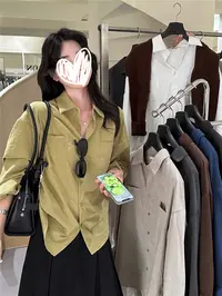 2025秋季新款韩系设计感小众复古双口袋衬衫女长袖上衣ins潮8153