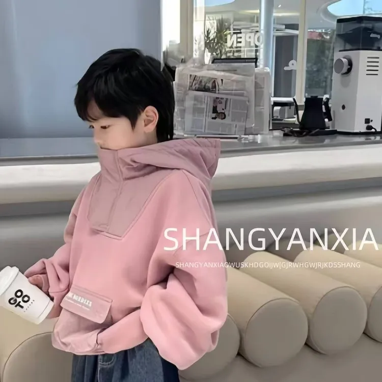 儿童连帽韩版卫衣上衣休闲童装春秋童装厚款套头男连帽