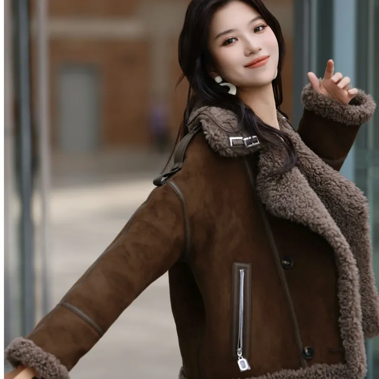 【澳毛皮毛一体】痞帅炸街风女装女士皮毛一体短外套翻领上衣两面穿
