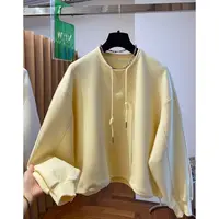 D02320韩国设计感小众抽绳圆领卫衣女春秋款宽松休闲百搭套头上衣