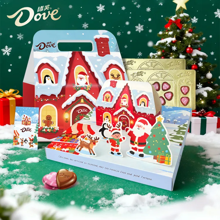 【圣诞季】德芙5.3g心形牛奶夹心巧克力套装零食礼盒情侣礼袋贺卡