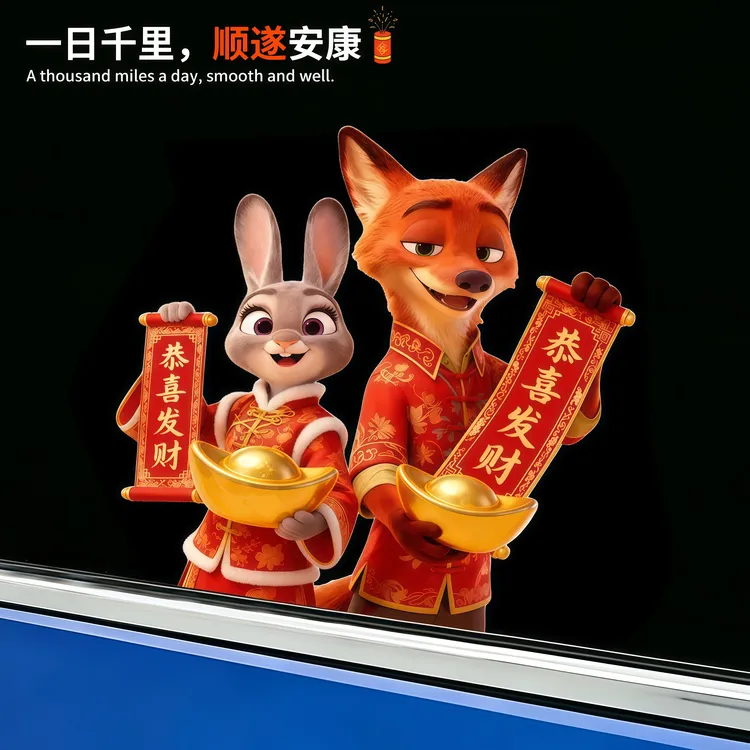 新年系列疯狂动物城朱迪尼克汽车后车窗三角窗玻璃防水装饰贴纸