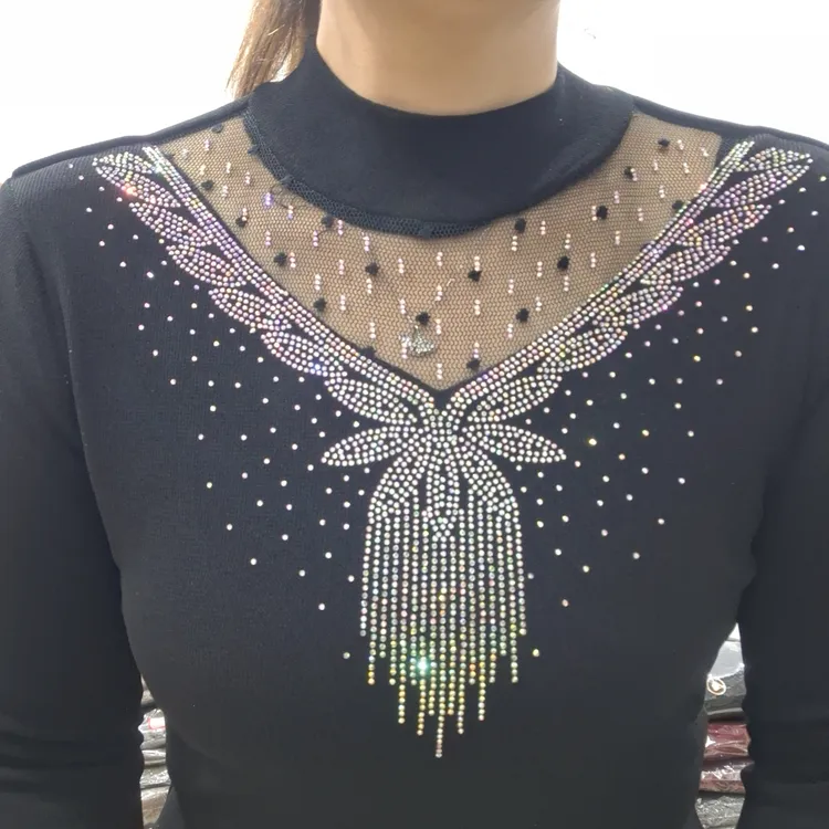 『吕姐推荐』『鑫旺商贸』808款加绒打底衫冬季镶钻蕾丝长袖大码妈妈