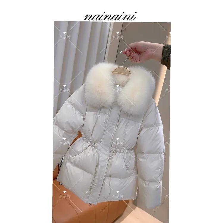 奈奈妮【奶白狐领】可拆卸收腰羽绒服(带毛领)2025女冬季洋气2530