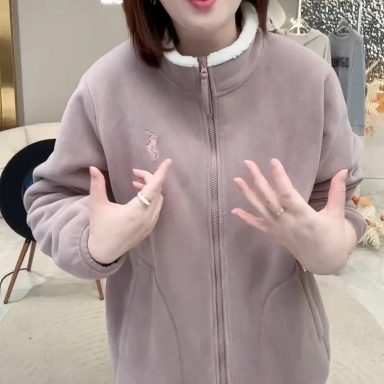 新款保暖舒适防风百搭立领宽松厚卫衣外套LK2508288