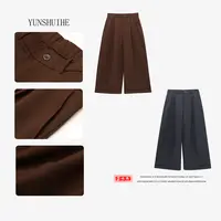 YUNSHUIHE/云水禾纯色垂感弯刀阔腿裤