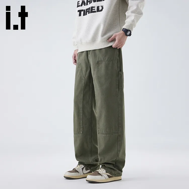 it.izzue牛仔裤男款男士秋冬新款纯棉宽松直筒潮牌垂感阔腿裤