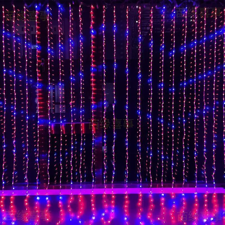 过年彩灯最新款瀑布流水灯跑马灯爆闪七彩led阳台窗帘装饰背景灯