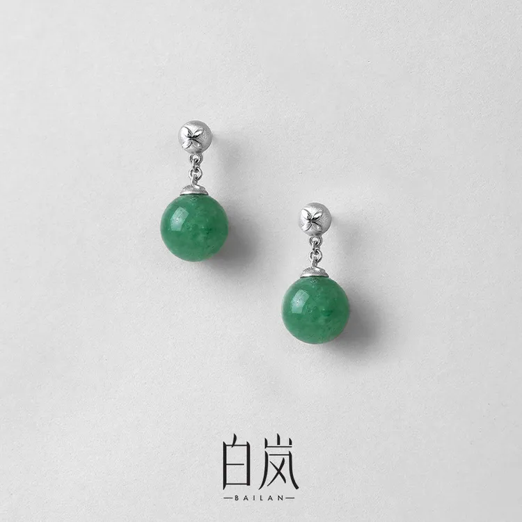 BN/白岚【618上新】花砖东陵玉耳钉925银耳钉高级轻奢饰品女ED4645