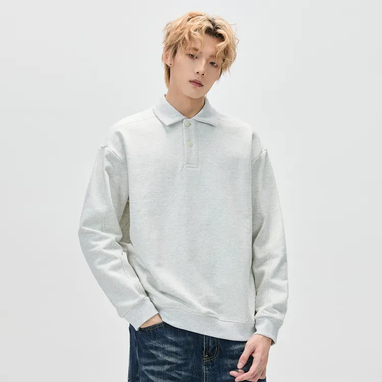 重磅POLO翻领卫衣男痞帅秋季美式纯色宽松套头情侣上衣潮牌外套