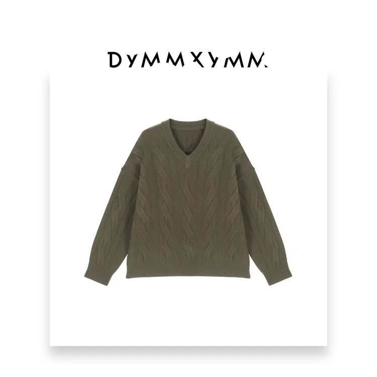 【男女同款】【DYMMXYMM】-《苔语》-【黑标】.秋款绞花V针织毛衣-5FW9670