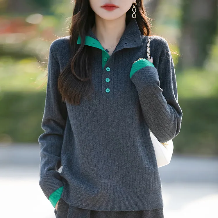 雅鹿优选翻领针织仿羊毛衫女2025新款秋季宽松显瘦毛衣打底衫立领