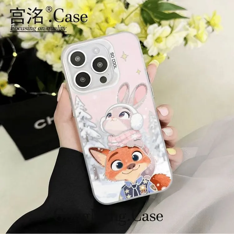 围巾尼克和朱迪彩银壳适用于iPhone苹果17手机壳华为oppo小米手机