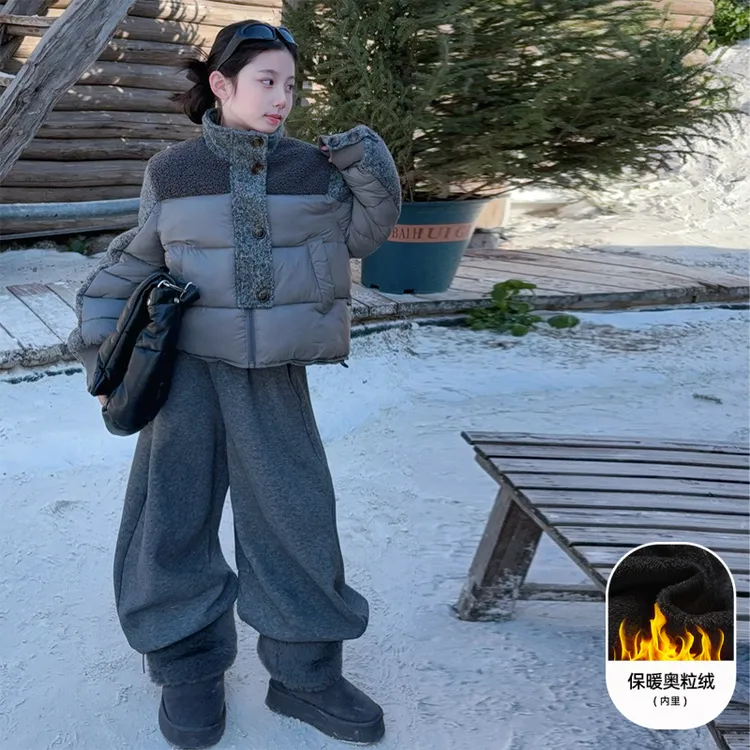【酷哒仔】女童韩系夹棉加厚棉袄加绒裤子两件套装2025冬装中大童潮